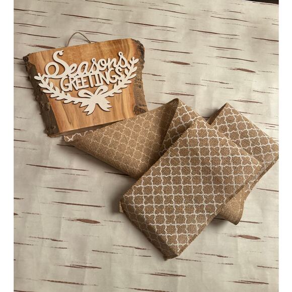 Seasons Greetings Holiday Card Holder Wooden Aspen Topper Wide Burlap Ribbon - Picture 4 of 5